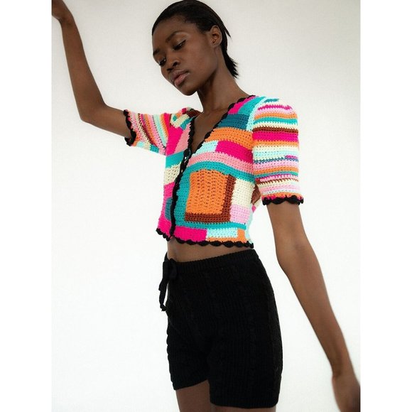 NWT $315 TACH TINI CROCHET MULTI COLORBLOCK STRIPE HAND KNIT CARDIAN SIZE XS - Picture 3 of 16